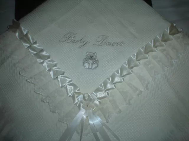 beautiful IVORY baby shawl **NEW**  PERSONALISED boy/girl