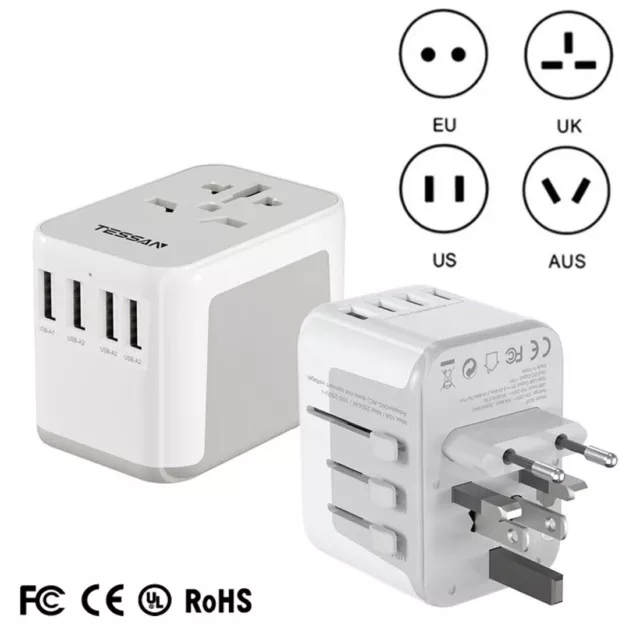 All In One International Travel Adapter with 4 USB Port,Wall Charger for EU UK