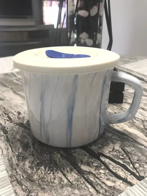 Corningware 20 Oz Soup Mug Cup With Vented Lid - Blue/White - Rare Pattern