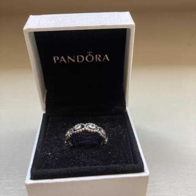 VINTAGE PANDORA 925 Silver Band Ring Clear Gemstone Size small J
