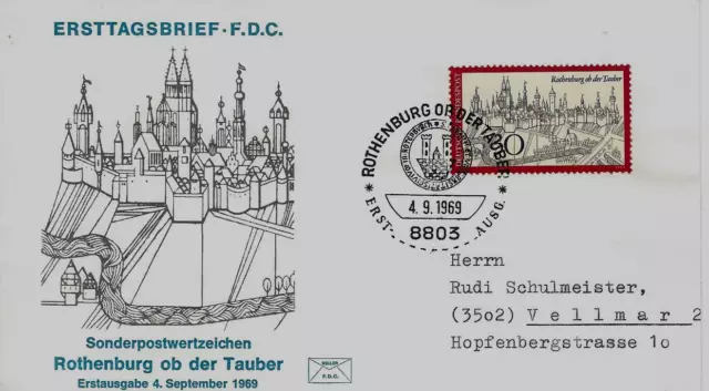 BRD FDC MiNr 603 (1a) "Fremdenverkehr (I)" Rothenburg ob.der Tauber-Tourismus-