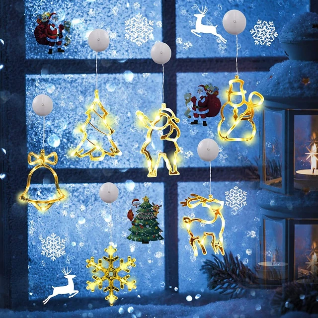 6er Set Weihnachts LED Lichter Saugnapf Fensterdeko Lichterkette Nachtlicht Deko