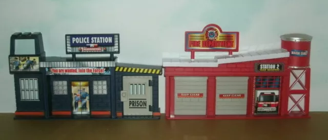 1/64 Scale Police & Fire Station Buildings 8" Plastic Play Toys for Diecast Cars