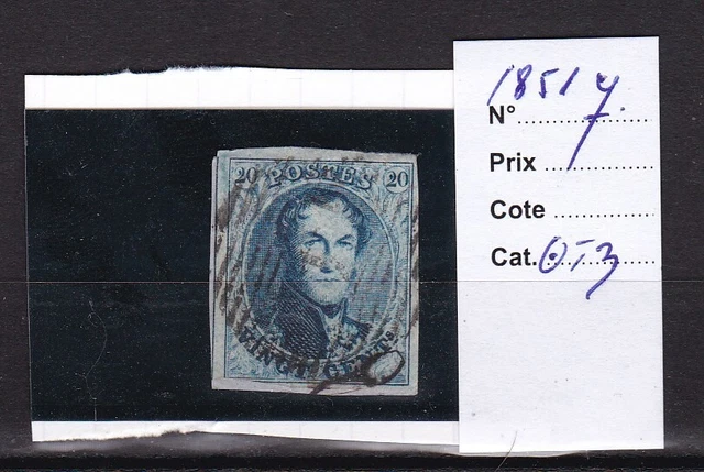 Belgique 1851 N° 7-Obl.tb-Voir Scan-B544