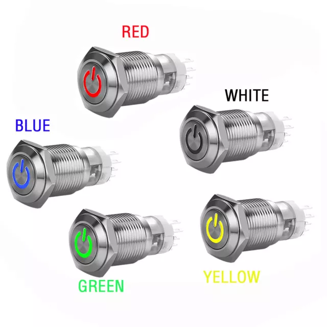 Metal ON/OFF  16/12mm Push Button Momentary Switch Car LED Power LED ON/OF 2