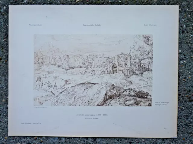 Gerlach & Schenk Wien Domenico Campagnola römische ruinen Druck um 1900