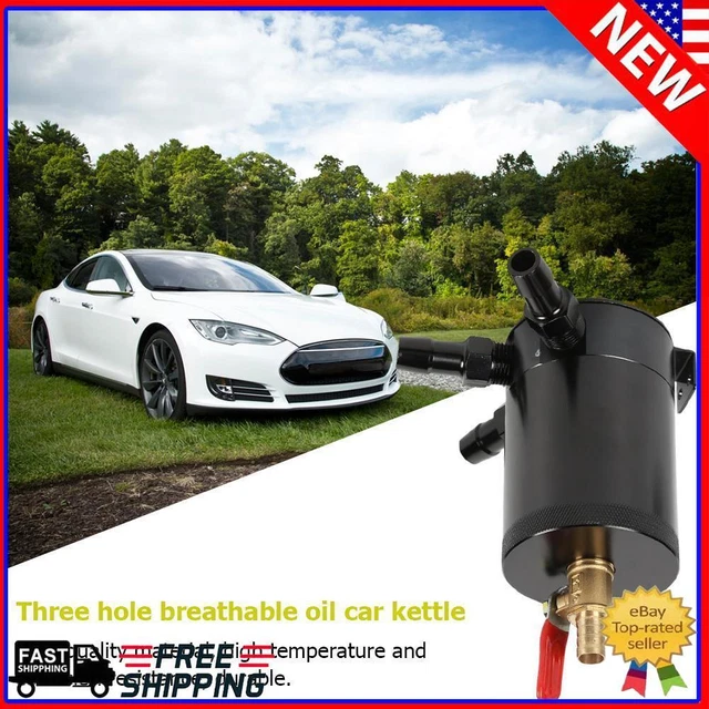Baffled Oil Catch Can 2 Inlets 1 Outlet Oil Catch Tank with Drain Valve Black