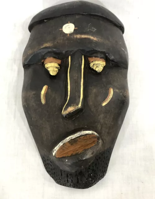 African Tribal Mask Kenya Hand Carved Wood  Hand Painted Vintage 12” BOHO