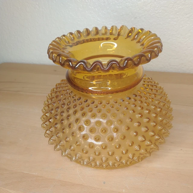 Vintage Amber Fenton Glass Hobnail Parlor Lamp Shade  6-7/8 in Fitter Ruffled