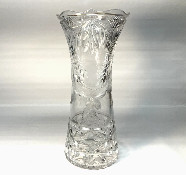Libbey Brilliant Period cut glass corset vase 12"