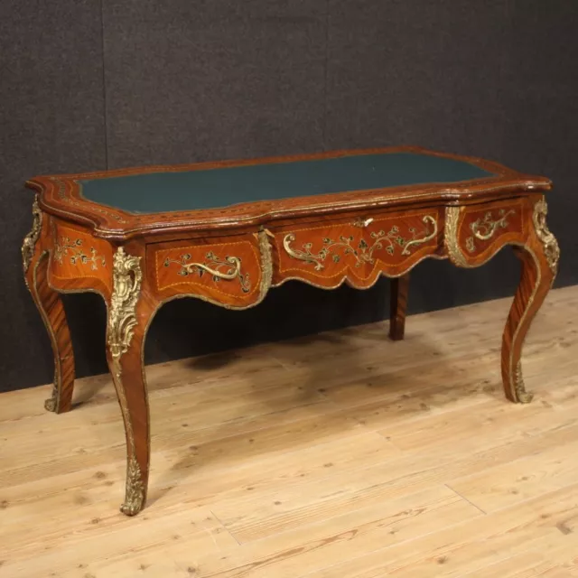 Bureau Napoléon III meuble marqueté 3 tiroirs table bronzes dorés 20ème siècle