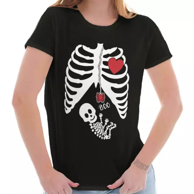 Funny Pregnant Halloween Cute Skeleton Baby Womens Short Sleeve Ladies T Shirt