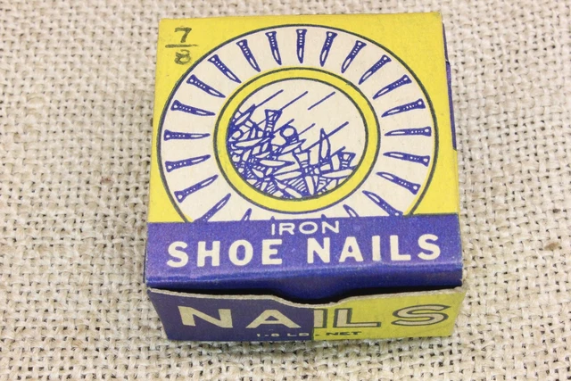 7/8” old Shoe NAILS 75 Tacks 3/16” round head vintage iron 1 BOX Holland MFG USA