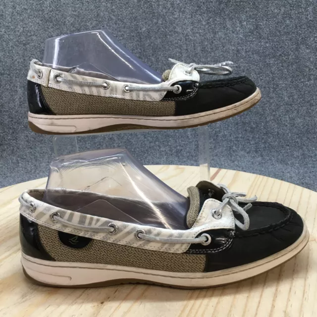 Sperry Top Sider Boat Shoes Womens 10 M Deck Black Gray Leather Lace Up Low CH73