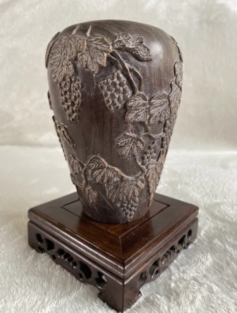 Chinese Wooden carved Vase With Base