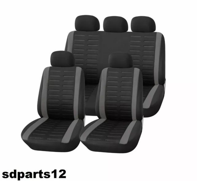 Housses de Siège Ensemble Complet 9Pc Textile Gris Noir Épais pour Renault Dacia