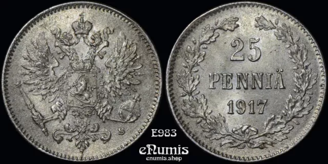 RUSSIA, FINLAND, Nicholas II, 25 Pennia 1917 S, UNC