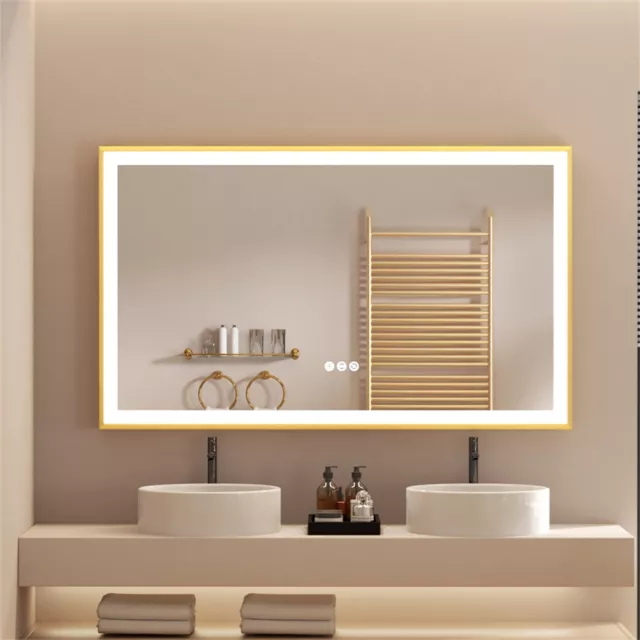 Luxury Bathroom Mirror 1200x600MM LED Wall Mirror Golden Beveled Frame 3 Colour