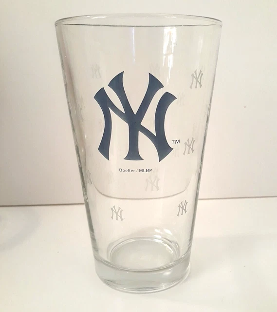MLB New York Yankees Pint Glass Blue & White Etched Logo 16 oz Boelter / MLBP
