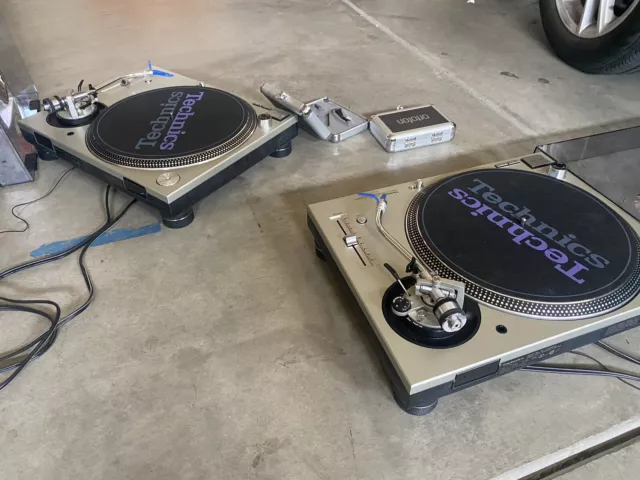 Pair of Technics SL-1200MK5 Analog DJ Turntables - Silver. WITH Tips & Cases Pair of Technics SL-1200MK5 Analog DJ Turntables - Silver. WITH Tips & Cases