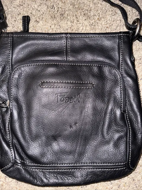 FOSSIL Morgan Traveler Black  Pebbled Leather Messenger Crossbody Shoulder Bag