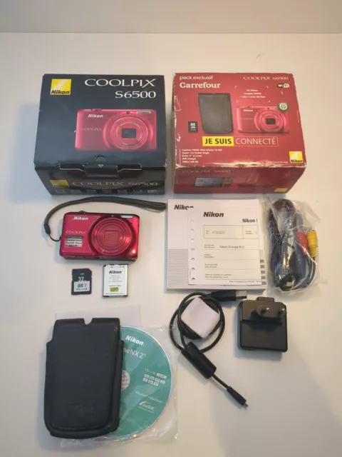 Nikon Coolpix S6500 Rouge Appareil Photo Numérique Complet, Zoom X12, Sd 32go