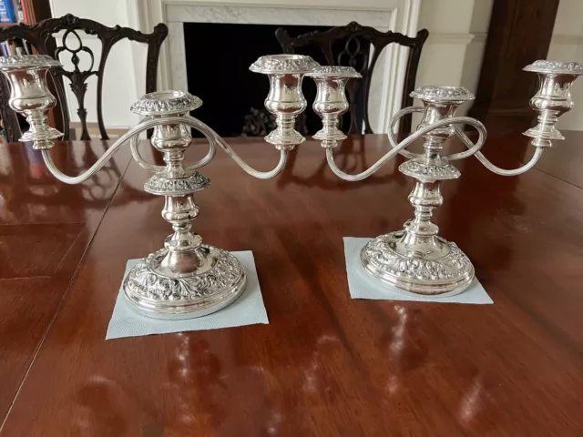 Pair of Antique 3 Branch Candelabra, Silver on Copper