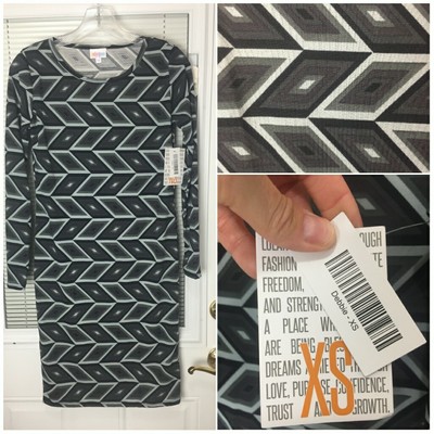 LuLaRoe Women's Debbie Long Sleeve Dress Black & Gray Geometric Print Sz XS NWT