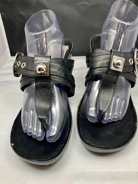 Women's BCBGeneration Rumba Black Leather Wedge Sandals, Size 10, Excellent