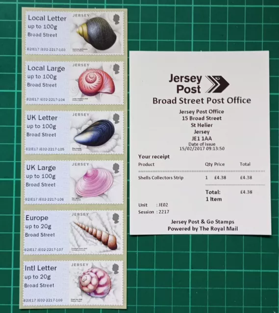 Jersey 2017 Shells Post & GO JE02 Broad Street Collectors Strip with receipt