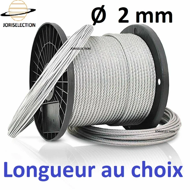 Câble acier galvanisé  Ø  2 mm  CABLE  LEVAGE CABLE TRACTION TERRASSE  7X 7