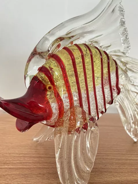 MURANO ~~ großer alter Glas Fisch Rot mit Gold- Silberstaub sehr dekorativ ~~ 2