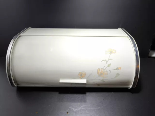 🥖 Vintage  BOITE À PAIN BRABANTIA Rétro Acier Inoxydable Brossé Blanc Fleurs 🥖