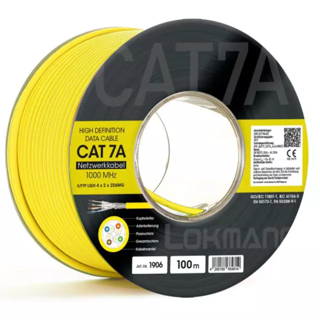 CAT 7a  Kabel, GIGABIT Netzwerkkabel,  Verlegekabel, VOLLKUPFER, 100m 3