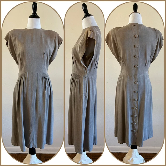 40s Handmade Back Button Day Dress Work Farm Chore Distressed * AS IS * 30s VTG
