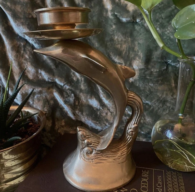 Brass Dolphin Candlestick Holder