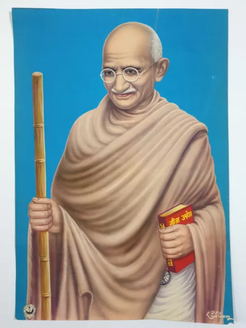 Vintage Politica Stampa Mahatma Gandhi Con Gita 12in x 18.5