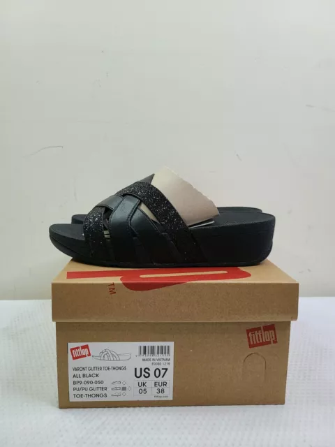FitFlop Varont Glitter Toe Thong Sandal Black Shoes Women's Size: 7