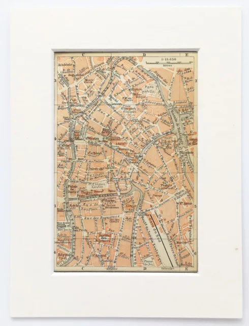 GHENT, GENT or GAND BELGIUM Street City Plan - 1910 Mounted Antique Map