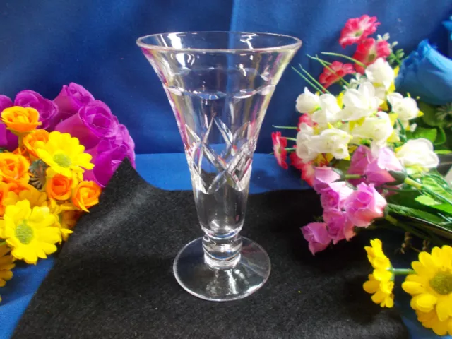 Stunning Stuart Crystal Retro Style Vase - Scalloped / Diamond Cut Vgc # C 233