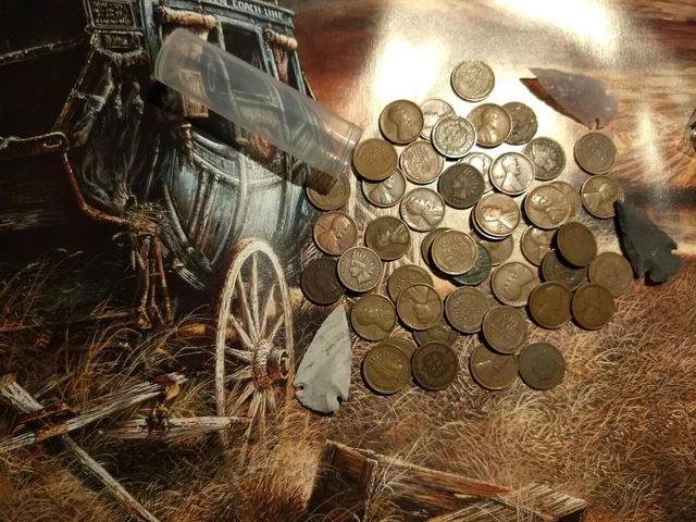 Each roll of 50 coins has Wheat & Indian Head Pennies and Silver Dimes