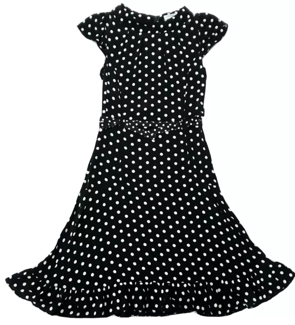 Polka Dot Dress Black 8 Size White Ruffle Fit & Flare Essential Style Cap Sleeve