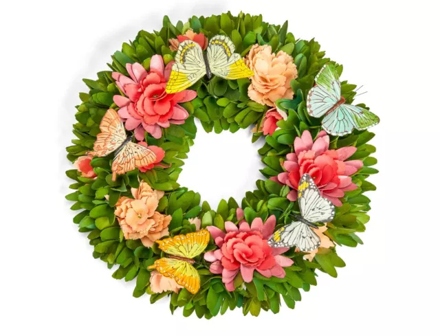 Spring Front Door Wreath – Colourful Wreath with Flowers and Butterflies 40cm