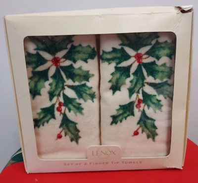 Nuevo juego de 2 toallas Lenox Navidad Navidad Punta de dedo ~ Caja original