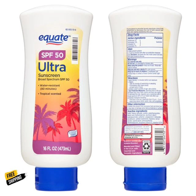 EQUATE ULTRA BROAD Spectrum Sunscreen Lotion, SPF 50, 16 fl oz 11.59