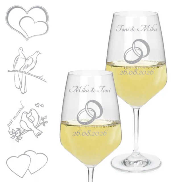 2er Set Weißweinglas mit Gravur und Namen Geschenk zur Hochzeit - Motivauswahl