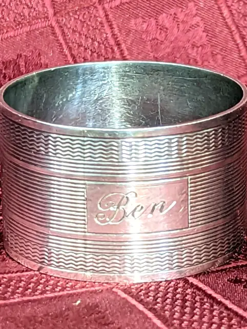 Napkin Ring Sterling Silver London S.J. Rose and Son 1948 Mono Ben