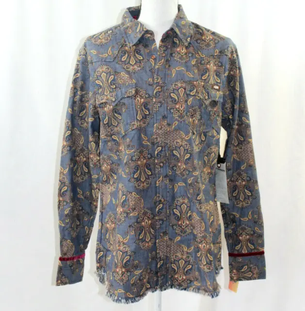 NWT 2OH Threads Two Old Hippies Womens Blue Paisley Snap Front Cotton Top M