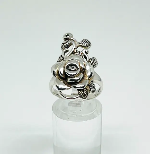 Fabulous Art Nouveau Rose Ring 925 Silver Size Q~Q1/2 Weight 7.40 g #18092 3