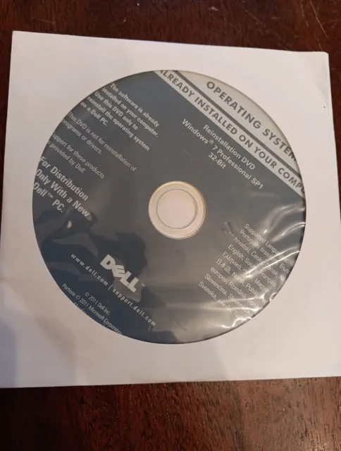 Dell Windows 7 Professional Reinstallation DVD 32 bit SP1 OS.    Dell P/N 04DTND